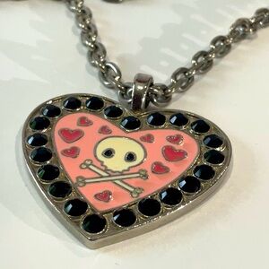 Rare Tarina Tarantino Skull and Heart Necklace